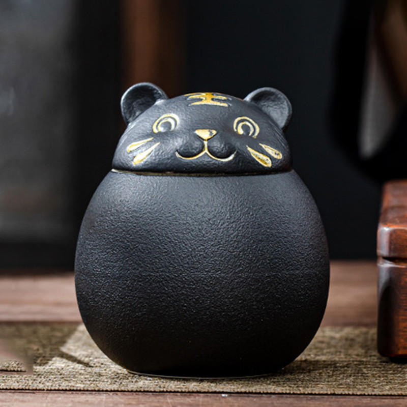6 krāsu urna mājdzīvnieku pelniem Tīģera formas piemiņas kremācijas urnas – ar rokām darinātas melnas dekoratīvas urnas bērēm Kaķu urna Suņu urna
