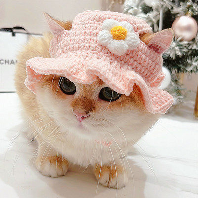 Καπέλο χειμερινής γάτας 2022 Ελαστικό χαριτωμένο εκλεπτυσμένο καπέλο κατοικίδιων ζώων για κουτάβια γατάκια πλεκτό καπέλο για πάρτι φωτογραφιών στηρίγματα Διακόσμηση αξεσουάρ για γάτες
