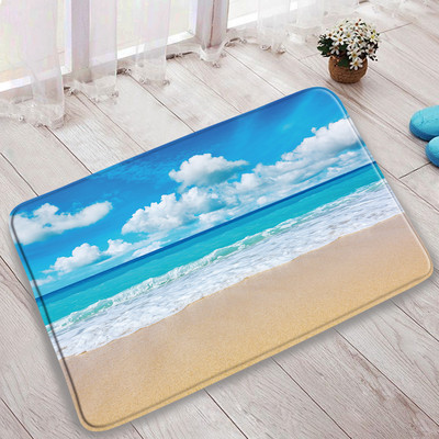 Okeāna pludmales vannas paklājiņu komplekts palmu lapas tilta laiva putns Havaju salas dabas ainava vannas istabas paklājs durvju paklājs pretslīdošs tualetes vāka paklājiņš