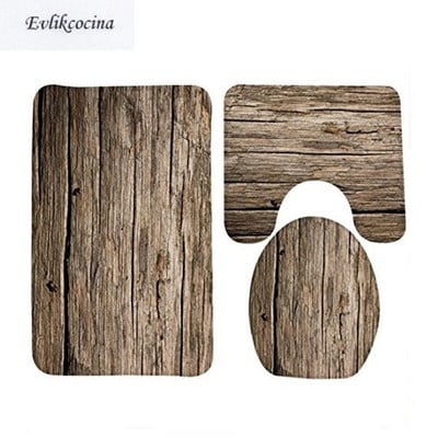 Δωρεάν αποστολή 3 τεμ. Classc Banyo Wood Grain Μοκέτα μπάνιου Τουαλέτα τύπου U Σετ πατάκι μπάνιου Αντιολισθητικό Tapis Salle De Bain Alfombra Bano