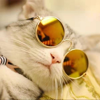 Сладки винтидж кръгли котешки слънчеви очила Куче Коте Аксесоари за котки за малки кучета Продукти за домашни любимци Отражение Очила Очила Снимки Реквизит