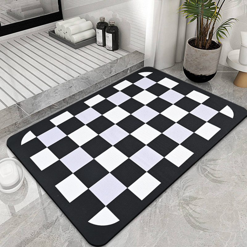 Neslīdošs rūtains vannas paklājiņš ūdeni absorbējošs vannas istabas paklājs vannas sānu grīdas paklājiņš mīksts tualetes paklājs, viegli tīrāms ieejas durvju paklājiņš