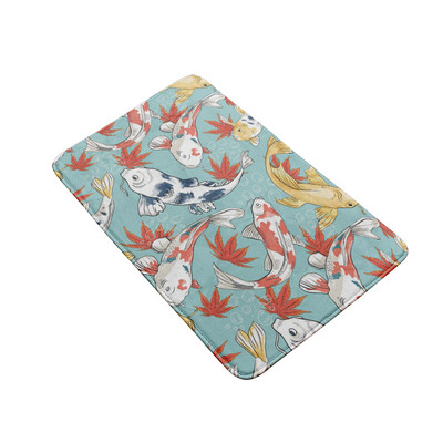 3D drukāšanas tualetes pārsegs vannas paklājiņa komplekts, flaneļa absorbējošs paklājs, pretslīdošs ieejas durvju paklājs Ziedu zivju māksla dušas dekorēšanas paklājs