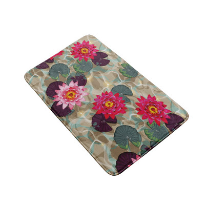 3D drukāšanas tualetes pārsegs vannas paklājiņa komplekts, flaneļa absorbējošs paklājs, pretslīdošs ieejas durvju paklājs Ziedu zivju māksla dušas dekorēšanas paklājs