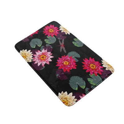 3D drukāšanas tualetes pārsegs vannas paklājiņa komplekts, flaneļa absorbējošs paklājs, pretslīdošs ieejas durvju paklājs Ziedu zivju māksla dušas dekorēšanas paklājs