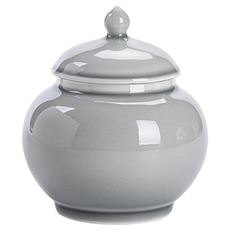 Mājdzīvnieku urna, dzīvnieku urna, kremācija, kaķu urna, suņu urna, mitrumizturīgas uzglabāšanas tvertnes, celadon ledus pelēkā glazūra, zāle pelēka