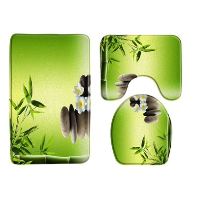 3kom/Set Zen vrt Kupaonska prostirka Zeleni kamen bambus Cvijet Biljka List Vodeni krajolik Spa Kada WC Tepih Neklizajuće prostirke