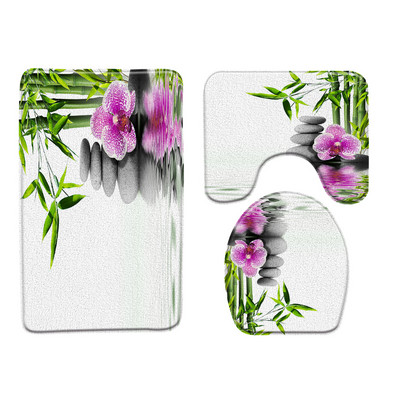 3kom/Set Zen vrt Kupaonska prostirka Zeleni kamen bambus Cvijet Biljka List Vodeni krajolik Spa Kada WC Tepih Neklizajuće prostirke