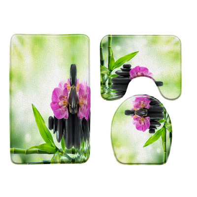 3kom/Set Zen vrt Kupaonska prostirka Zeleni kamen bambus Cvijet Biljka List Vodeni krajolik Spa Kada WC Tepih Neklizajuće prostirke