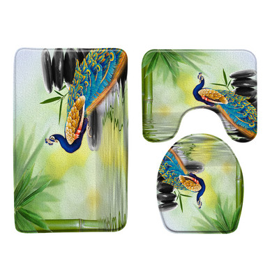 3kom/Set Zen vrt Kupaonska prostirka Zeleni kamen bambus Cvijet Biljka List Vodeni krajolik Spa Kada WC Tepih Neklizajuće prostirke