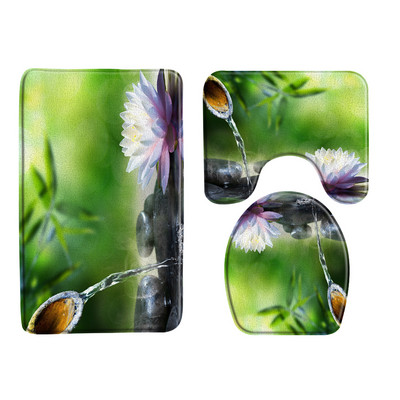 3kom/Set Zen vrt Kupaonska prostirka Zeleni kamen bambus Cvijet Biljka List Vodeni krajolik Spa Kada WC Tepih Neklizajuće prostirke