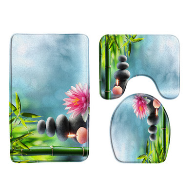 3kom/Set Zen vrt Kupaonska prostirka Zeleni kamen bambus Cvijet Biljka List Vodeni krajolik Spa Kada WC Tepih Neklizajuće prostirke