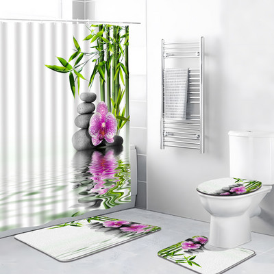 3kom/Set Zen vrt Kupaonska prostirka Zeleni kamen bambus Cvijet Biljka List Vodeni krajolik Spa Kada WC Tepih Neklizajuće prostirke