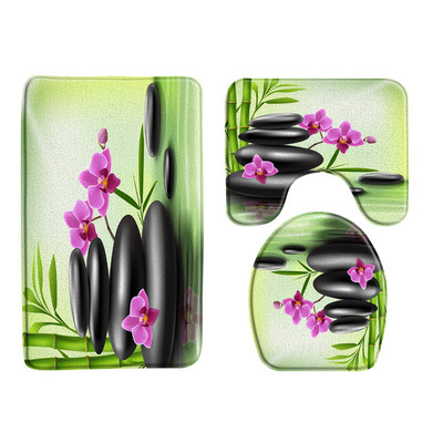3kom/Set Zen vrt Kupaonska prostirka Zeleni kamen bambus Cvijet Biljka List Vodeni krajolik Spa Kada WC Tepih Neklizajuće prostirke