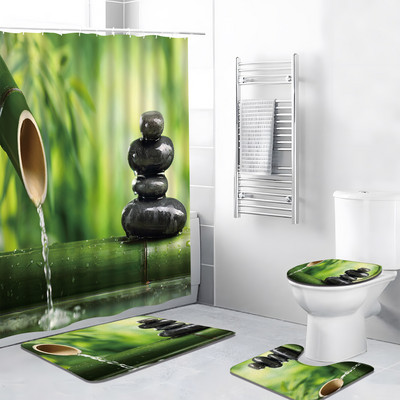 3kom/Set Zen vrt Kupaonska prostirka Zeleni kamen bambus Cvijet Biljka List Vodeni krajolik Spa Kada WC Tepih Neklizajuće prostirke