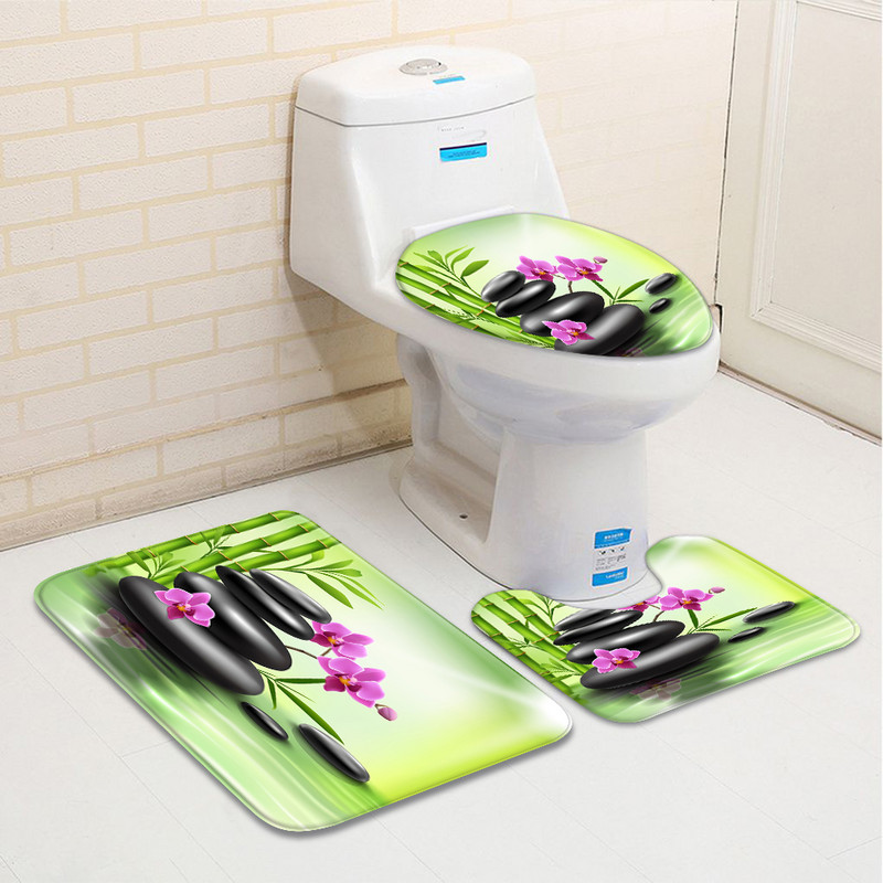 3kom/Set Zen vrt Kupaonska prostirka Zeleni kamen bambus Cvijet Biljka List Vodeni krajolik Spa Kada WC Tepih Neklizajuće prostirke