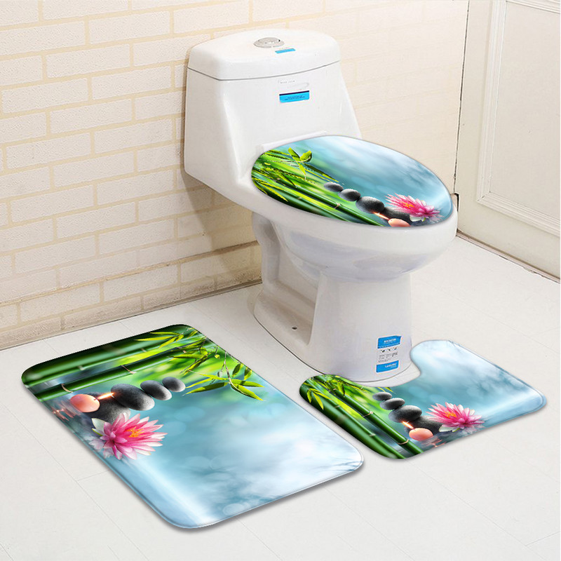 3kom/Set Zen vrt Kupaonska prostirka Zeleni kamen bambus Cvijet Biljka List Vodeni krajolik Spa Kada WC Tepih Neklizajuće prostirke