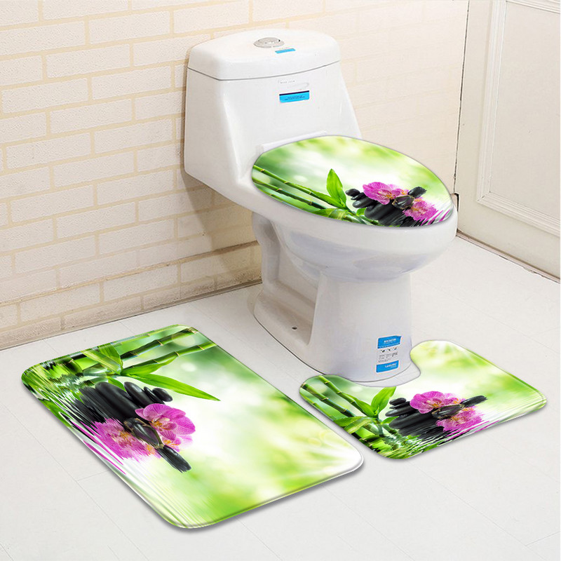 3kom/Set Zen vrt Kupaonska prostirka Zeleni kamen bambus Cvijet Biljka List Vodeni krajolik Spa Kada WC Tepih Neklizajuće prostirke