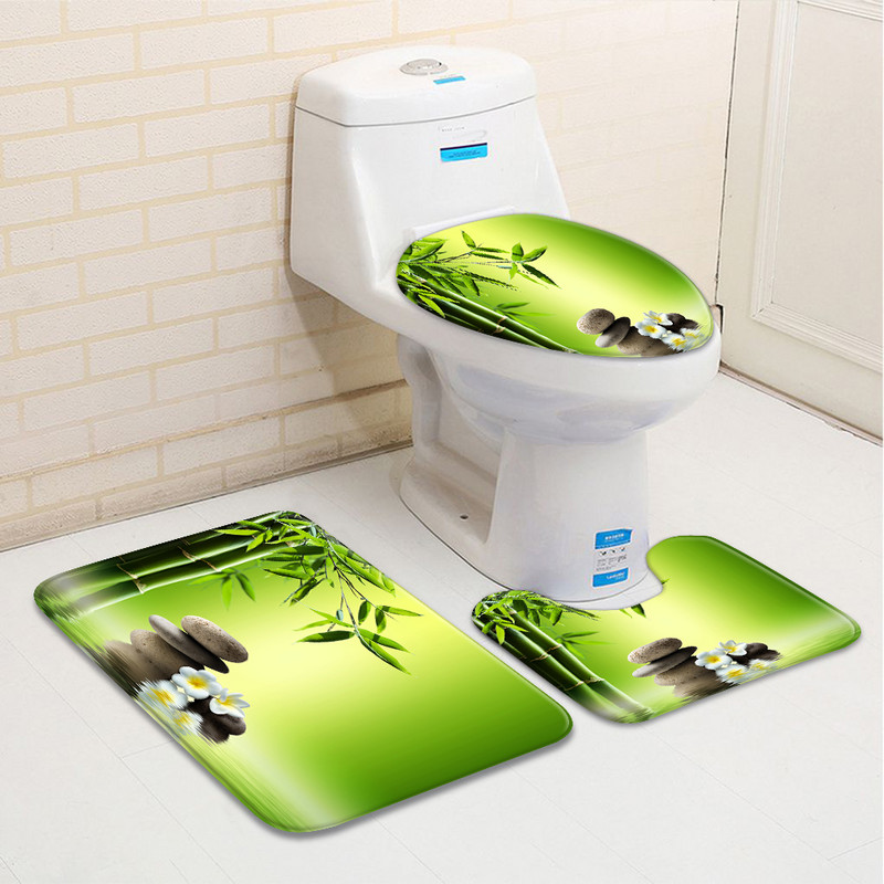 3kom/Set Zen vrt Kupaonska prostirka Zeleni kamen bambus Cvijet Biljka List Vodeni krajolik Spa Kada WC Tepih Neklizajuće prostirke