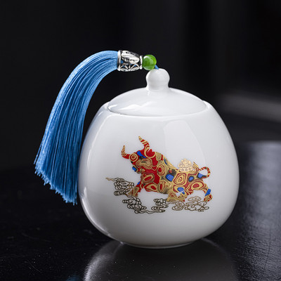 Porculanska urna za kućne ljubimce od bijelog žada Urna za mačku buldoga Urna za psa Urna od kosti izvrsna ručno oslikana urna Urna za kremiranje životinja