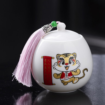 Porculanska urna za kućne ljubimce od bijelog žada Urna za mačku buldoga Urna za psa Urna od kosti izvrsna ručno oslikana urna Urna za kremiranje životinja