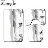 Zeegle 3 kom/set Kupaonski tepih sa slikovitim uzorkom Neklizajući set prostirki za kupaonicu Mekana flanelska kupaonska prostirka Navlaka za WC sjedalo Kupaonska prostirka