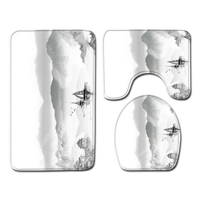 Zeegle 3 kom/set Kupaonski tepih sa slikovitim uzorkom Neklizajući set prostirki za kupaonicu Mekana flanelska kupaonska prostirka Navlaka za WC sjedalo Kupaonska prostirka