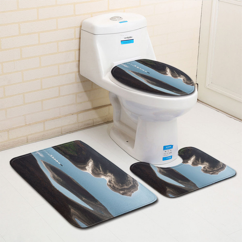 Zeegle 3 kom/set Kupaonski tepih sa slikovitim uzorkom Neklizajući set prostirki za kupaonicu Mekana flanelska kupaonska prostirka Navlaka za WC sjedalo Kupaonska prostirka