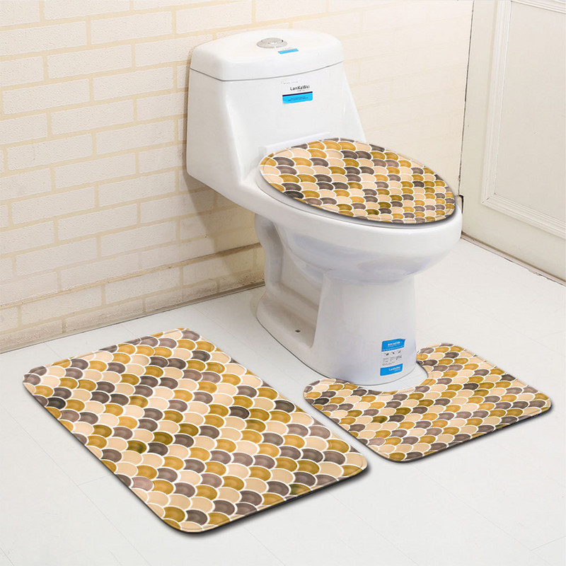 Zeegle 3 kom/set Kupaonski tepih sa slikovitim uzorkom Neklizajući set prostirki za kupaonicu Mekana flanelska kupaonska prostirka Navlaka za WC sjedalo Kupaonska prostirka