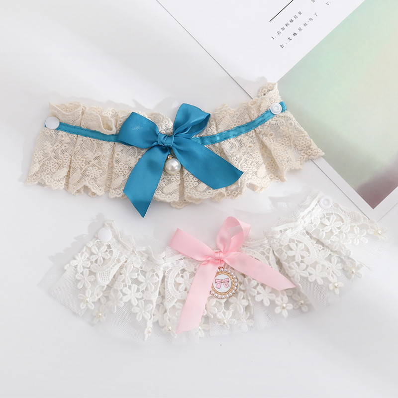 Prekrasne ogrlice s bisernim velom za kućne ljubimce za čivave, ružičaste čipke za male pse, dodaci za ovratnik, ogrlica za zabave, ukrasna ogrlica za mačke