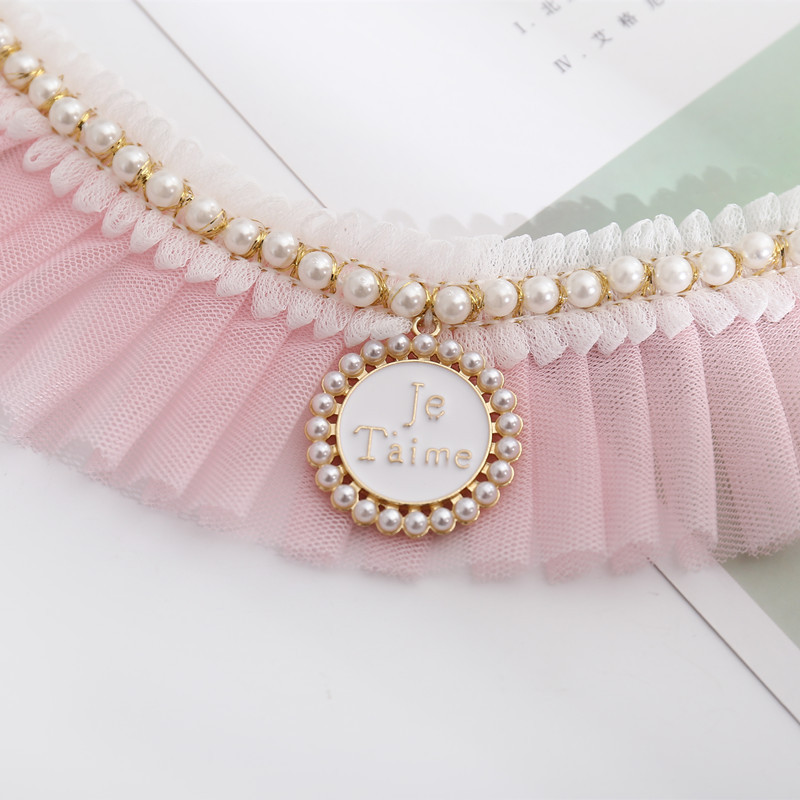 Prekrasne ogrlice s bisernim velom za kućne ljubimce za čivave, ružičaste čipke za male pse, dodaci za ovratnik, ogrlica za zabave, ukrasna ogrlica za mačke