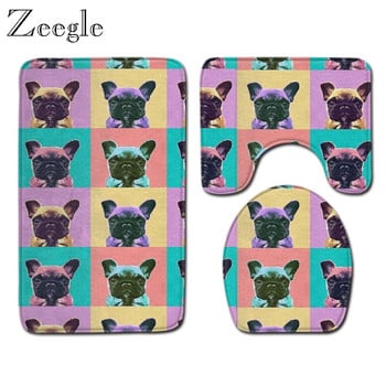 Zeegle Creative Bath Mat Set Printed Bathroom Mat Set Flannel Absorption Bathroom Doormat Toalet Decration Килим Капак Покривало за тоалетна