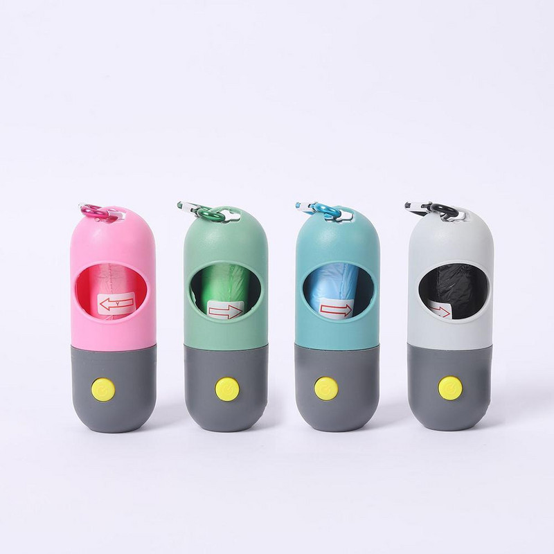 Mājdzīvnieku kaķu suņu izkārnījumu maisiņu kaste ar Led gaismas pārnēsājamo kasti Atkritumu uzglabāšanas dozators Suņu kakas maisiņu turētājs Mājdzīvnieku piederumi