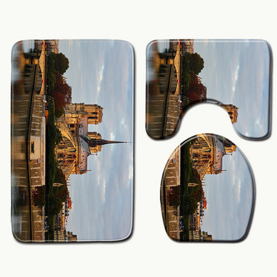 Zeegle Notre Dame de Paris Set kupaonskih prostirki s printom Protuklizna navlaka za WC sjedalo Otirač za kupaonicu Kućni toaletni tepih Prostirke za tuš