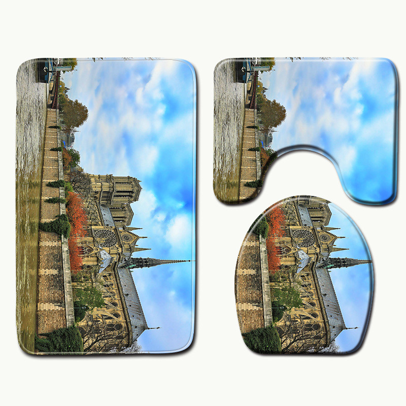 Zeegle Notre Dame de Paris Set kupaonskih prostirki s printom Protuklizna navlaka za WC sjedalo Otirač za kupaonicu Kućni toaletni tepih Prostirke za tuš