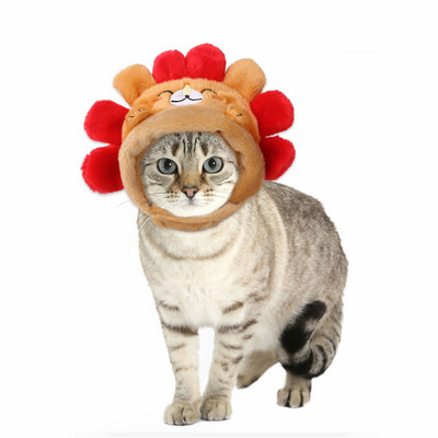 Costum de Crăciun Pălărie pentru pisici în formă de animal, respirabil, cap de pisoi, articole pentru animale de companie reglabile, accesorii pentru câini de Halloween din bumbac
