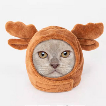 Сладка животинска шапка за кучета Топла кадифена шапка за костюм Средни аксесоари за котки Френски булдог Домашен любимец Дишащо кученце Коледна шапка