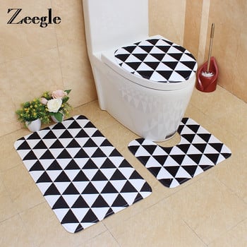 Zeegle Geometric Pattern 3Pcs Комплект постелки за баня Неплъзгащи се тоалетни килими Пиедестал Килим Капак Покривало за тоалетна Килим Комплект за баня