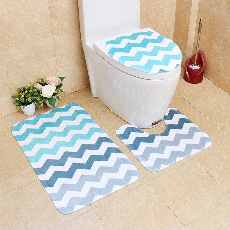 Zeegle Geometric Pattern 3Pcs Set kupaonskih prostirki za kupaonicu Neklizajuće WC prostirke Podnožje Poklopac tepiha Poklopac WC školjke Tepih Kupaonski set