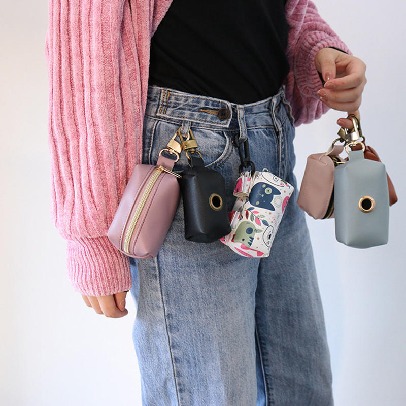 Kožni držač vrećice za pseći izmet, dozator vrećice za pseći izmet za povodac Prijenosni držač vrećice za smeće za pse Dodatak za uzicu Lagane PU vrećice