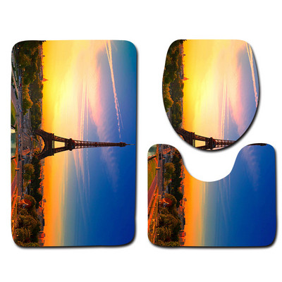 Zeegle Tower Printed 3Gb Tualetes paklāju komplekts Neslīdošs Pjedestāls Paklāji Vāks Tualetes Pārklājums Vannas Paklājiņu Komplekts Vannas Paklāji Dušas Paklājiņi