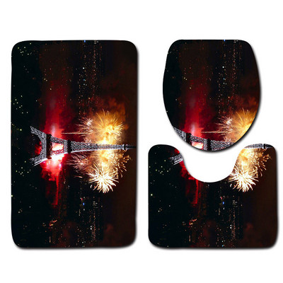 Zeegle Tower Printed 3Gb Tualetes paklāju komplekts Neslīdošs Pjedestāls Paklāji Vāks Tualetes Pārklājums Vannas Paklājiņu Komplekts Vannas Paklāji Dušas Paklājiņi