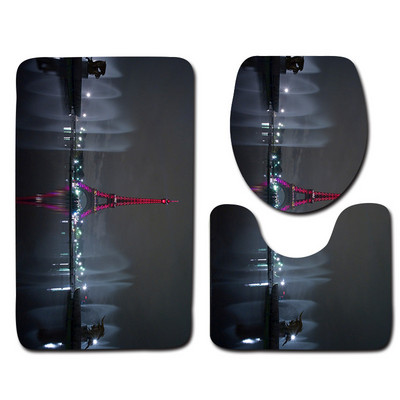 Zeegle Tower Printed 3Gb Tualetes paklāju komplekts Neslīdošs Pjedestāls Paklāji Vāks Tualetes Pārklājums Vannas Paklājiņu Komplekts Vannas Paklāji Dušas Paklājiņi