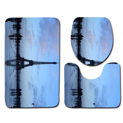 Zeegle Tower Printed 3Gb Tualetes paklāju komplekts Neslīdošs Pjedestāls Paklāji Vāks Tualetes Pārklājums Vannas Paklājiņu Komplekts Vannas Paklāji Dušas Paklājiņi