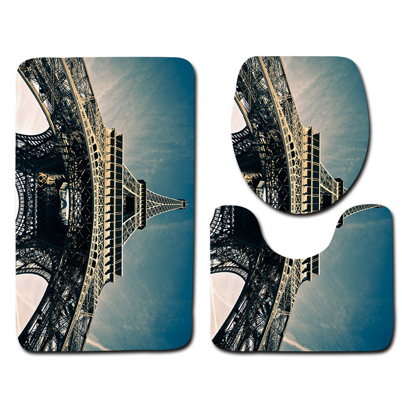Zeegle Tower Printed 3Gb Tualetes paklāju komplekts Neslīdošs Pjedestāls Paklāji Vāks Tualetes Pārklājums Vannas Paklājiņu Komplekts Vannas Paklāji Dušas Paklājiņi