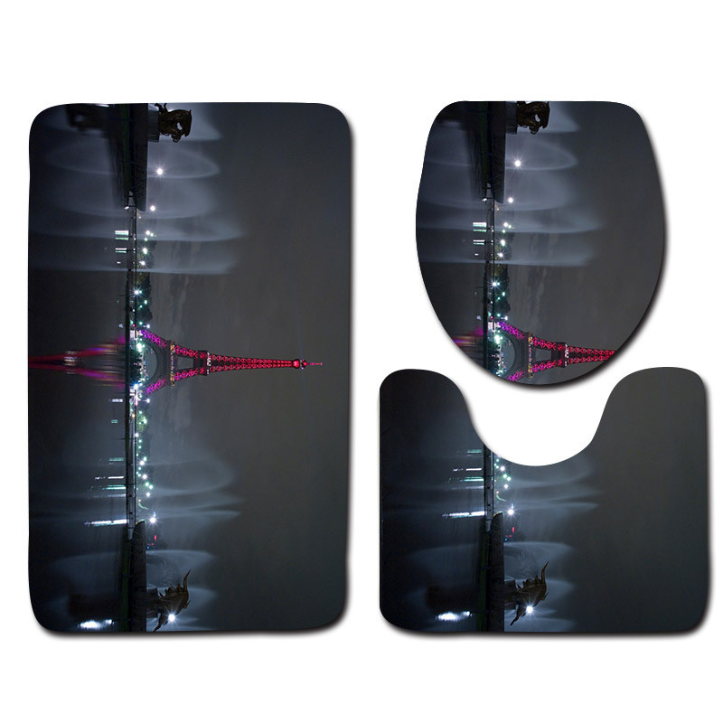 Zeegle Tower Printed 3Gb Tualetes paklāju komplekts Neslīdošs Pjedestāls Paklāji Vāks Tualetes Pārklājums Vannas Paklājiņu Komplekts Vannas Paklāji Dušas Paklājiņi