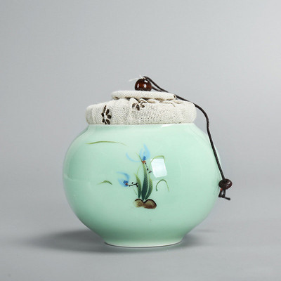 Zen urna za kućne ljubimce od celadona mala prijenosna memorijalna keramička zatvorena staklenka od lišća životinjskog pepela