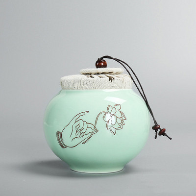 Zen urna za kućne ljubimce od celadona mala prijenosna memorijalna keramička zatvorena staklenka od lišća životinjskog pepela