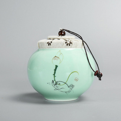 Zen urna za kućne ljubimce od celadona mala prijenosna memorijalna keramička zatvorena staklenka od lišća životinjskog pepela