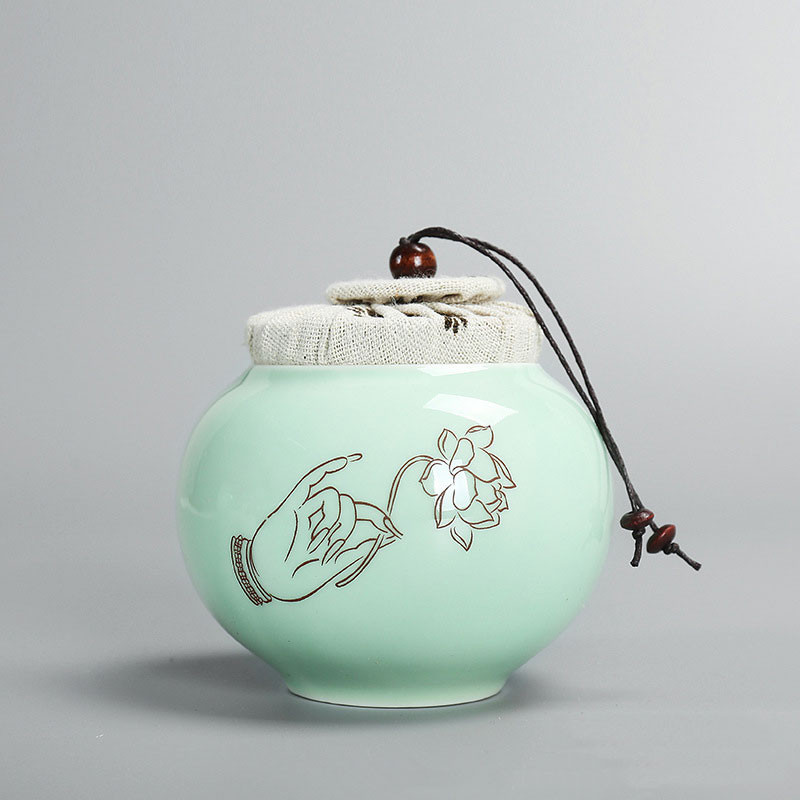 Zen urna za kućne ljubimce od celadona mala prijenosna memorijalna keramička zatvorena staklenka od lišća životinjskog pepela